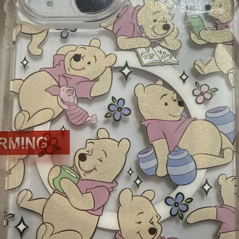 Disney Winnie The Pooh iPhone 13 / 14 / 15 Glitter Phone Case Honeypots Flowers